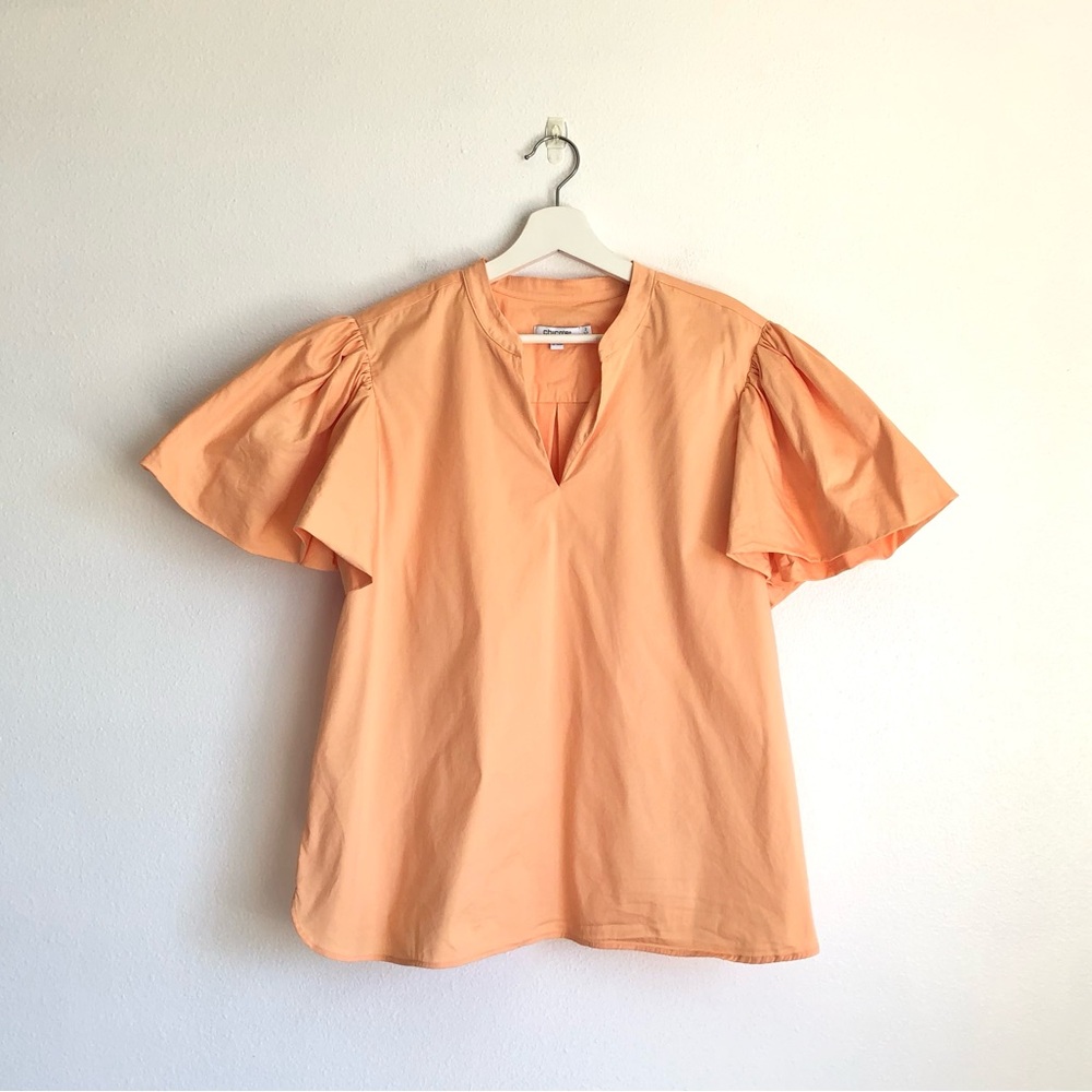 Chico’s Light Orange Flutter Sleeve Blouse Top Size 2 / Large